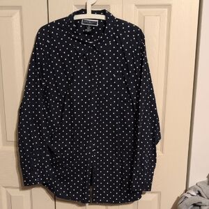 Lands' End Dark Blue Polka Dot Blouse